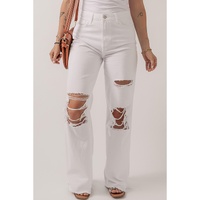 Bright White Heavy Distressed Straight Leg Jeans - 14 US