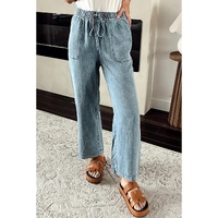 Myosotis Mineral Wash Drawstring Waist Loose Straight Denim Pants - 10 US