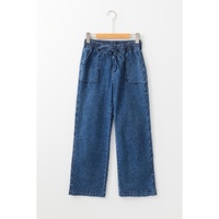 Sail Blue Mineral Wash Drawstring Waist Loose Straight Denim Pants - 10 US