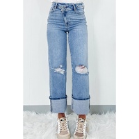 Dusk Blue High Rise Asymmetric Button Zip Fly Ripped Jeans - 12 US