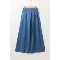 Dusk Blue Mineral Wash Button Fly Waist Wide Leg Jeans - 8 US