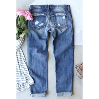 Sky Blue Halloween Skull Patchwork Distressed Straight Jeans - 8 US