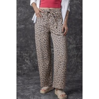 Azura Exchange Khaki Leopard Printed Drawstring Waist Pocketed Wide Leg Jeans - 10 US