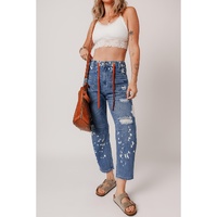 Ashleigh Blue Ripped Splattering Paint Rope Waist Cropped Straight Jeans - 6 US