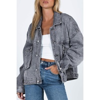 Gray Chest Pockets Drop Shoulder Loose Denim Jacket - S