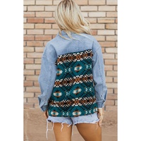 Blue Aztec Printed Denim Jacket - S