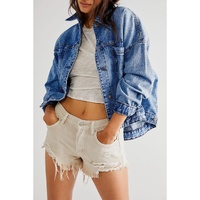 Dark Blue Washed Oversize Pocketed Denim Jacket - L