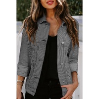 Blue Stripe Washed Oversize Pocketed Denim Jacket - S