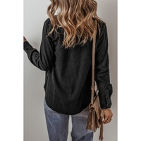 Black Flap Pocket Buttons Collared Jean Jacket - M