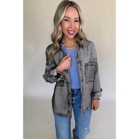 Medium Grey Mineral Wash Patched Pocket Split Denim Jacket - S
