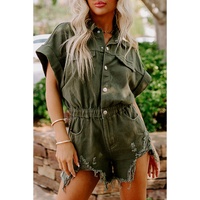 Moss Green Distressed Frayed Denim Romper - XL