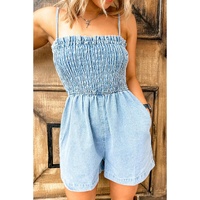 Beau Blue Spaghetti Strap Smocked Denim Romper - XL