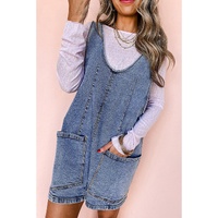 Dusk Blue Sleeveless U Neck Patched Pocket Denim Romper - L