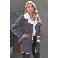 Gray Lapel Collar Button Fleece Jacket - XL