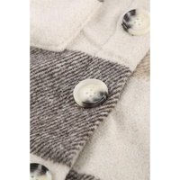 Khaki Plaid Color Block Buttoned Long Sleeve Jacket with Pocket - M