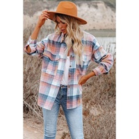 Pink Black/Pink Plaid Flap Pockets Shacket - M