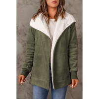Green Faux Suede Fleece Lined Open Front Jacket - M