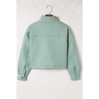 Green Quilted Pocketed Zip-up Cropped Jacket - 2XL