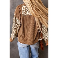 Brown Leopard Print Corduroy Long Sleeve Jacket - S