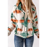 Multicolour Western Aztec Snap Buttoned Fleece Jacket - XL