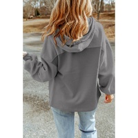 Gray Flap Pocket Drawstring Hood Zip Up Jacket - M