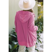 Rose Thermal Waffle Knit Full Zipper Hooded Jacket - L