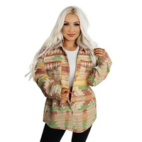 Yellow Western Aztec Print Button Flap Pocket Shacket - M