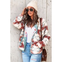 Azura Exchange Red Western Aztec Buttoned Zipper Pockets Fleece Jacket - S