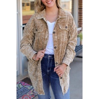 Khaki Vintage Distressed Mineral Wash Oversized Shacket - L