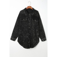 Black Vintage Distressed Mineral Wash Oversized Shacket - L