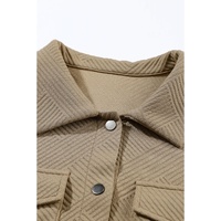 Khaki Solid Textured Flap Pocket Buttoned Shacket - M