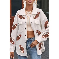 Beige Bubble Gum Texture Sequined Football Shacket - XL