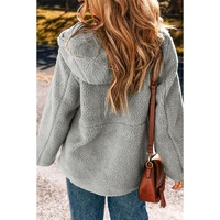 Medium Grey Fleece Zip Up Drawstring Hooded Pocketed Jacket - 2XL