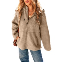 Pale Khaki Fleece Zip Up Drawstring Hooded Pocketed Jacket - 2XL