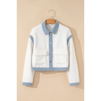 White Contrast Trim Buttoned Sherpa Jacket - L