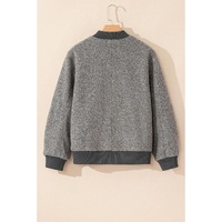 Medium Grey Fuzzy Zip Up Pocketed Sleeve Jacket - L