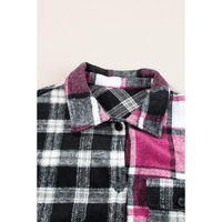 Black Plaid Colorblock Loose Shacket - M
