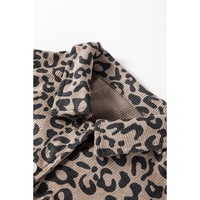 Dark Khaki Leopard Print Corduroy Irregular Hem Buttoned Jacket - L