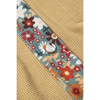 Khaki Waffle Knit Floral Print Patchwork Button up Jacket - M
