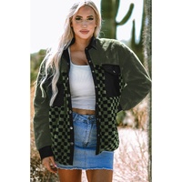 Vineyard Green Fleece Checkerboard Flap Pocket Snap Button Jacket - 2XL