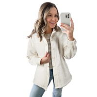 White Solid Color Quilted Sherpa Patchwork Button Up Shacket - L