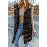 Black Hooded Long Quilted Vest Coat - XL