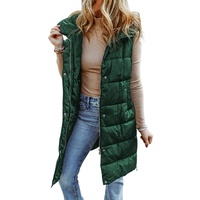 Green Hooded Long Quilted Vest Coat - L