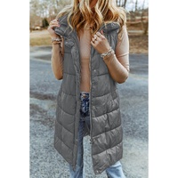 Dark Grey Hooded Long Quilted Vest Coat - L