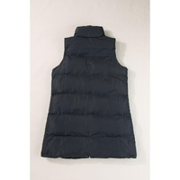 Black Windproof Longline Full Zipper Puffer Vest with Pockets - M