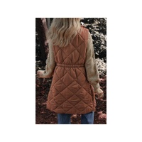 Coffee Longline Quilted Stand Collar Puffer Vest - M