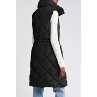 Black Longline Quilted Stand Collar Puffer Vest - M