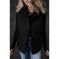 Black Plush Collared Quilted Zipped Puffer Vest - L
