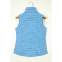 Sky Blue Plush Collared Quilted Zipped Puffer Vest - S