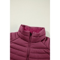 Burgundy Plush Collared Quilted Zipped Puffer Vest - 2XL